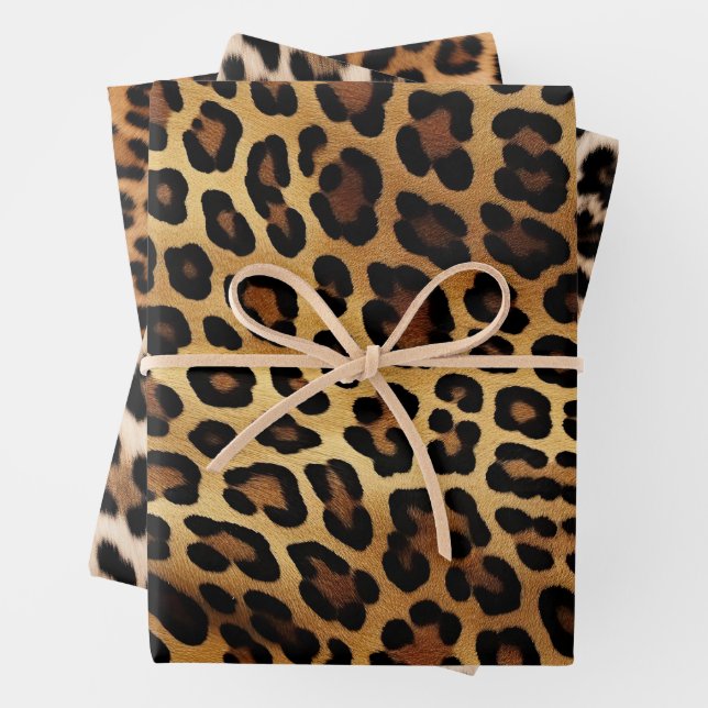 Feuille De Papier Cadeau Chic Brown léopard d'or (En situation)