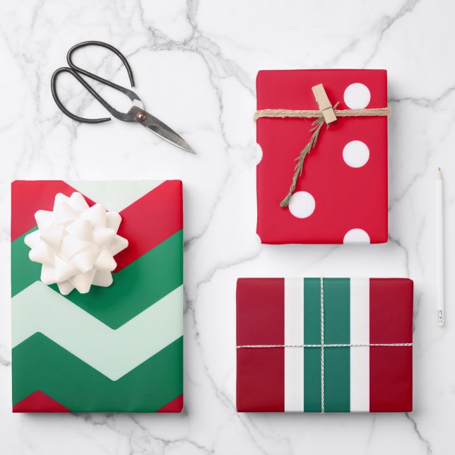 Feuille De Papier Cadeau Chic Chevron et Polka-Dot Holiday (Recto)