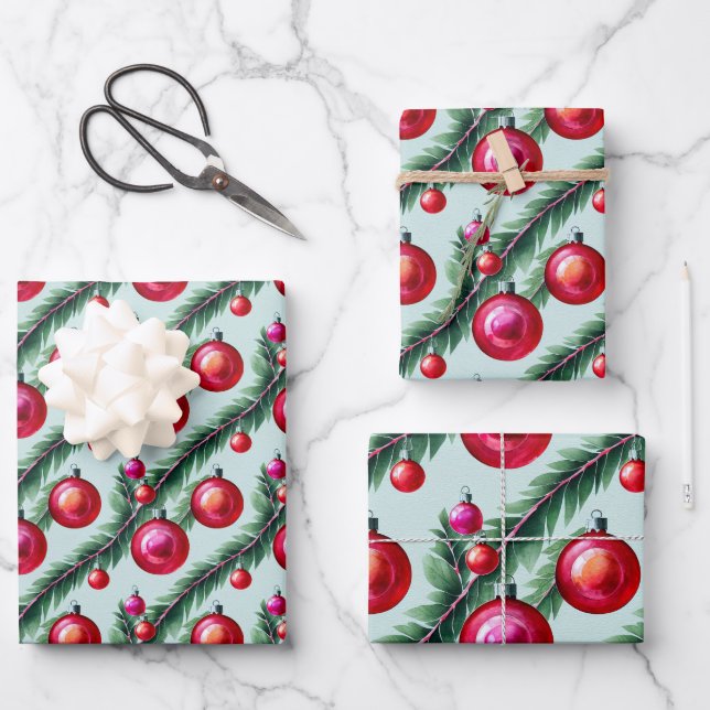 Feuille De Papier Cadeau Chic Christmas Tree Ornaments Holiday (Recto)