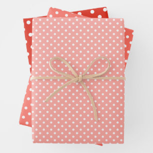 Feuille De Papier Cadeau Chic Coral Rouge Orange Blanc Pois Motif