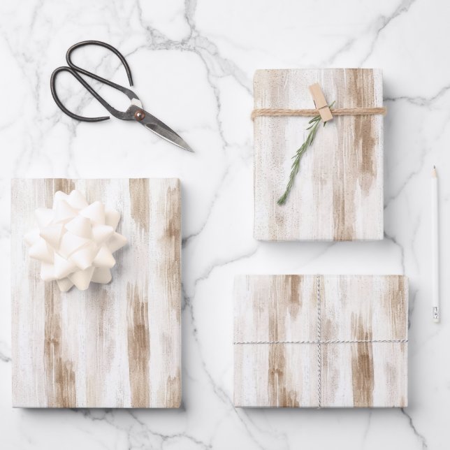 Feuille De Papier Cadeau Chic Crème Blanc Brun Rayures Mariage (Recto)