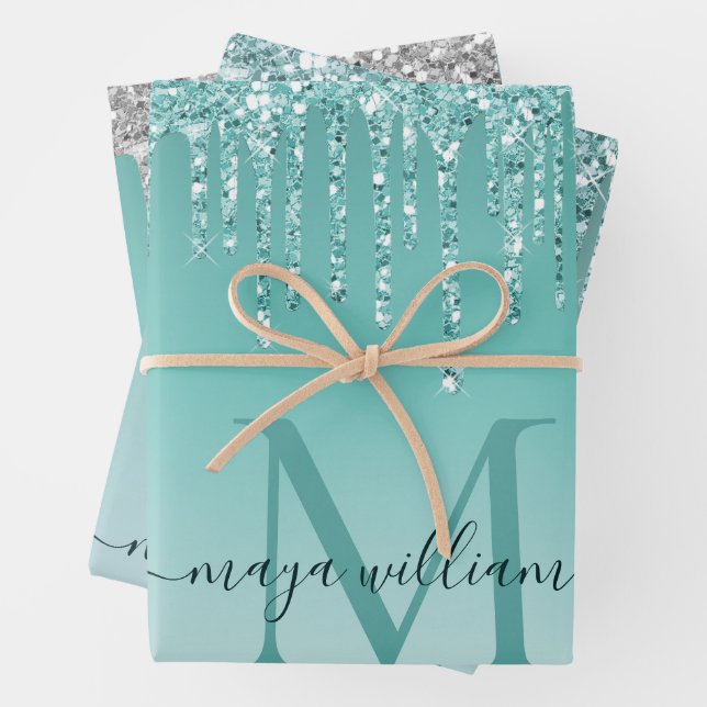 Feuille De Papier Cadeau Chic Dusty Blue Parties scintillant perches Glam (En situation)