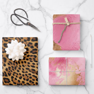 Feuille De Papier Cadeau Chic Empreinte de léopard Brown rose or