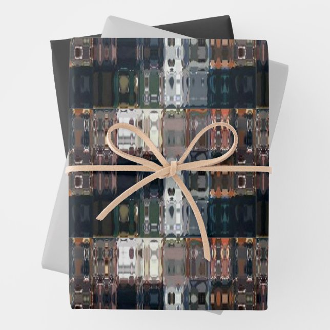 Feuille De Papier Cadeau Chic Faux Mosaic Gray Terracotta Design (En situation)