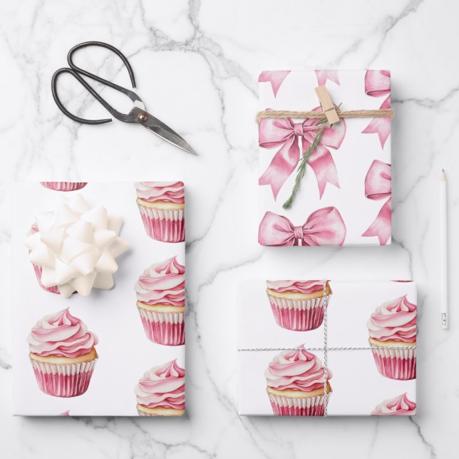 Feuille De Papier Cadeau Chic Girl Cupcake rose Anniversaire (Recto)