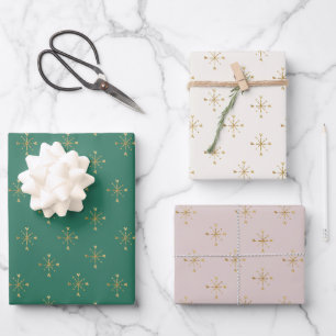 Feuille De Papier Cadeau Chic Green Taupe Ivory Gold Snow star Christmas
