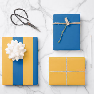 Feuille De Papier Cadeau Chic Jaune et Bleu Motif rayé