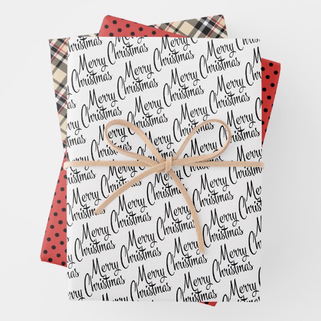 Feuille De Papier Cadeau Chic Joyeux voeux de Noël sur blanc (En situation)