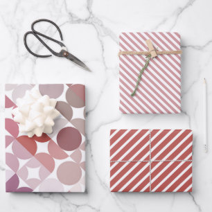 Feuille De Papier Cadeau Chic Mauve Taupe Cercles Roses Dusty Motif d'art