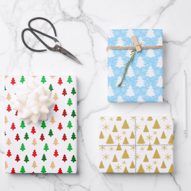 Feuille De Papier Cadeau Chic Motif d'arbre de Noël (Recto)
