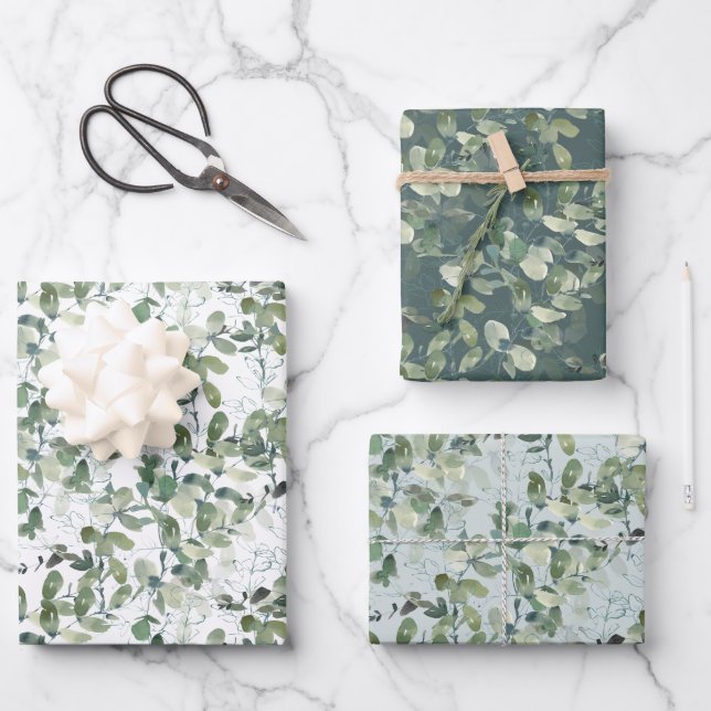 Feuille De Papier Cadeau Chic Motif Eucalyptus (Recto)