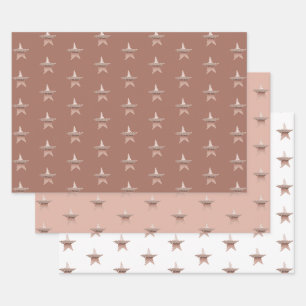 Feuille De Papier Cadeau Chic Noël métal rose or étoile