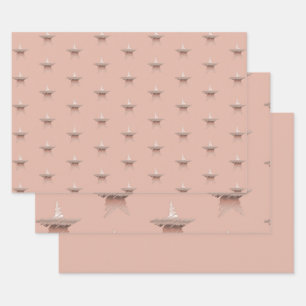Feuille De Papier Cadeau Chic Noël métal rose or étoile châtaigne