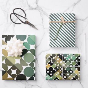 Feuille De Papier Cadeau Chic Olive Green Taupe Cercles beiges Art Motif