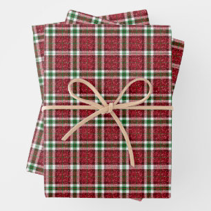 Feuille De Papier Cadeau Chic Pailleté Carreaux de Noël