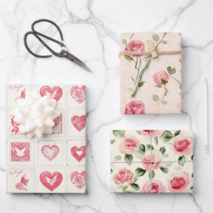 Feuille De Papier Cadeau Chic Red Cream Love Hearts Mariage
