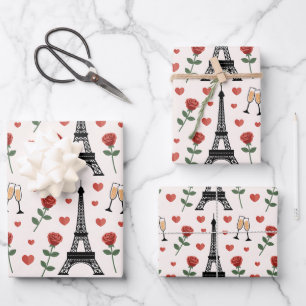 Feuille De Papier Cadeau Chic Romantique Paris France Tour Eiffel & Roses