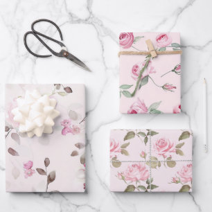 Feuille De Papier Cadeau Chic Romantique Roses Fleurs Roses  