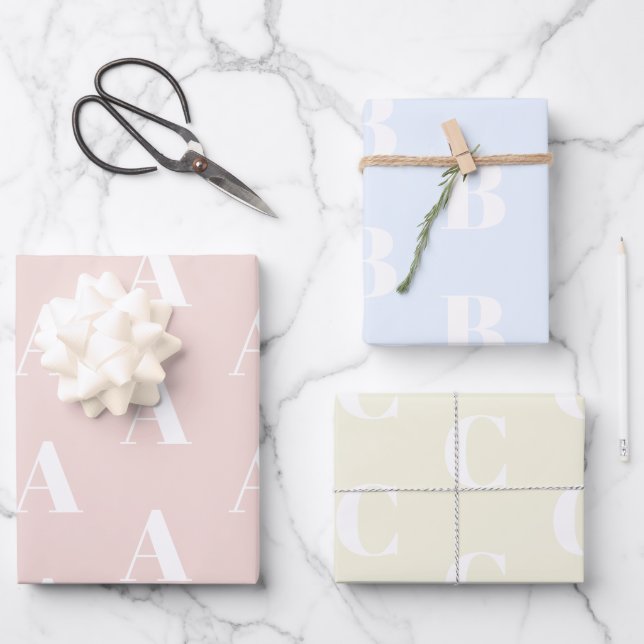 Feuille De Papier Cadeau Chic rose pâle rose pâle crème personnalisée monog (Recto)