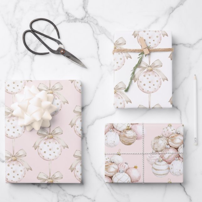 Feuille De Papier Cadeau Chic rose points blanc Bow Ornement Noël (Recto)