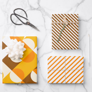 Feuille De Papier Cadeau Chic Sunny Jaune Orange Brown Cercles Art Motif