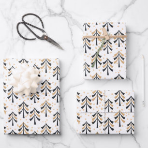Feuille De Papier Cadeau Chic Trendy Black Gold Noël Arbres