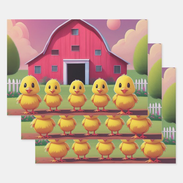 Feuille De Papier Cadeau Chicks in Barnyard Happy Spring  (Lot)