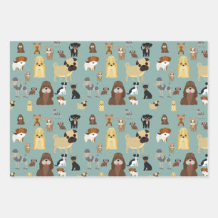 Feuille De Papier Cadeau chien arrière - plan turquoise motif