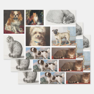 Feuille De Papier Cadeau Chien Chat Animaux 8 Portrait Photo Gardien de col