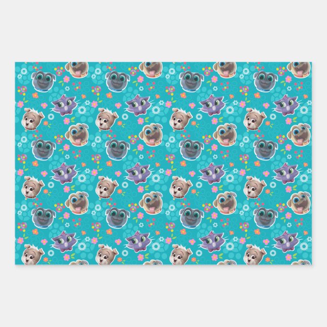 Feuille De Papier Cadeau Chien Chien Pal | Modèle floral (Devant)