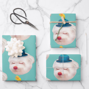 Feuille De Papier Cadeau Chien Clown de Rêve : Bichon Sourire avec Chapeau 