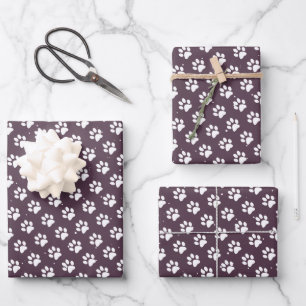 Feuille De Papier Cadeau Chien de chat animal Empreintes de pattes pourpre 