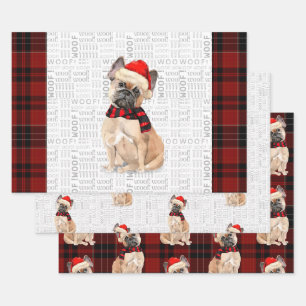 Feuille De Papier Cadeau Chien de Noël de Chien de taureau français et déba