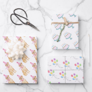 Feuille De Papier Cadeau Chien d'or Anniversaire Casquette Ballons gâteau a