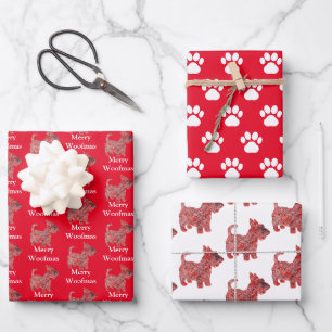 Feuille De Papier Cadeau Chien écossais Silhouette Red Merry Woofmas