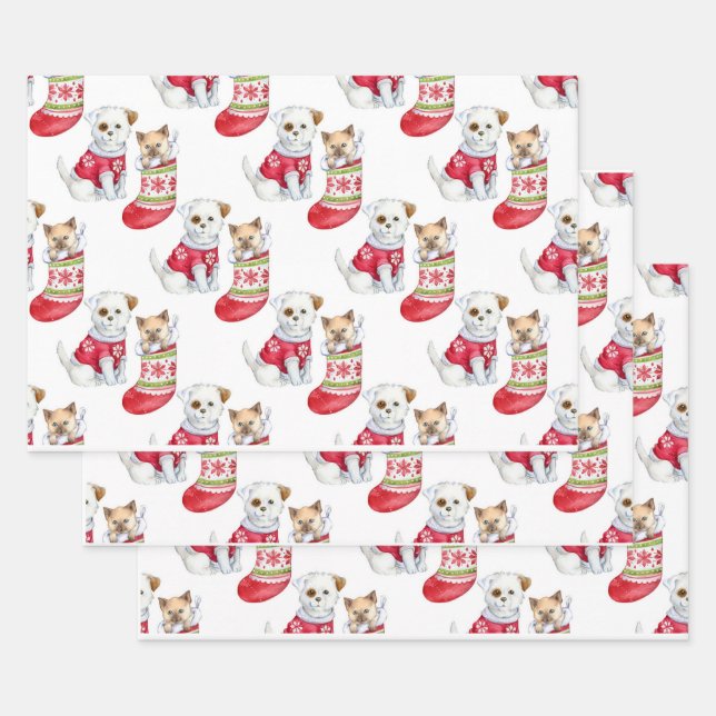 Feuille De Papier Cadeau Chien et chat de Noël (Lot)