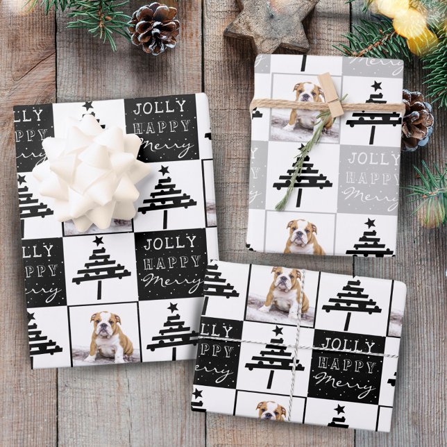 Feuille De Papier Cadeau Chien mignon Chien Chiot Pet Photo Black Christmas (Créateur téléchargé)