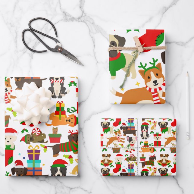 Feuille De Papier Cadeau Chien mignon de Noël (Recto)