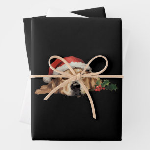 Feuille De Papier Cadeau Chien Retriever doré Noël Chapeau de Père Noël Chi