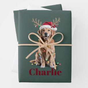 Feuille De Papier Cadeau Chien Retriever Doré Noël Nom Personnalisé