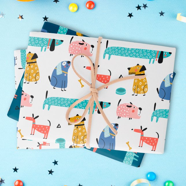 Feuille De Papier Cadeau Chiens amusants (Créateur téléchargé)