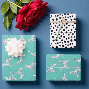 Feuille De Papier Cadeau Chiens dalmate bleu