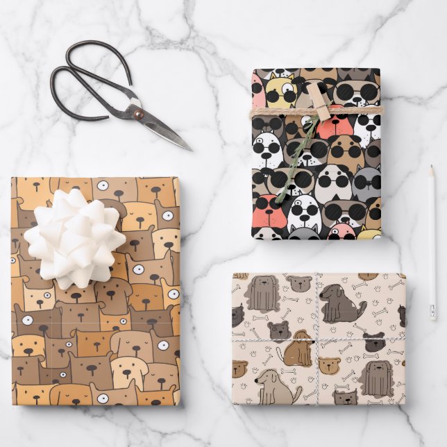 Feuille De Papier Cadeau Chiens De Charme Ravi (Recto)