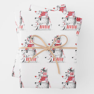 Feuille De Papier Cadeau Chiens de fête sympa Joyeux Noël