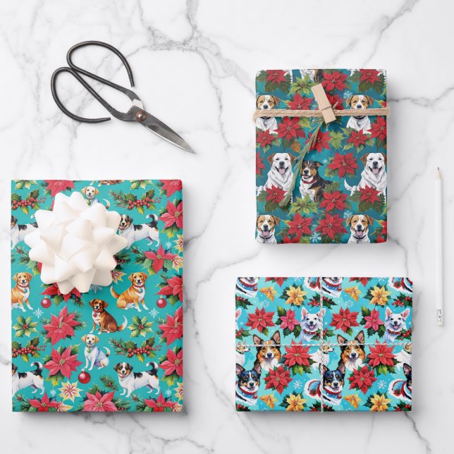 Feuille De Papier Cadeau Chiens de Noël de vacances (Recto)