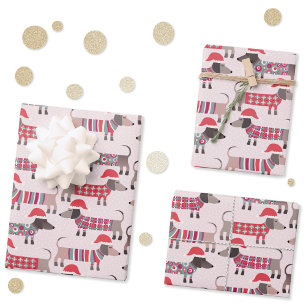 Feuille De Papier Cadeau Chiens de saucisson Dachshund en Casquettes et Kni