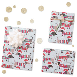 Feuille De Papier Cadeau Chiens de saucisson Dachshund en Casquettes et Kni