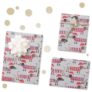 Feuille De Papier Cadeau Chiens de saucisson Dachshund en Casquettes et Kni