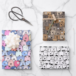 Feuille De Papier Cadeau Chiens empilés