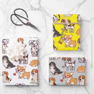 Feuille De Papier Cadeau Chiens heureux